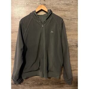 Lacoste Men Jacket Full Zip Size L/XL Gray Hooded Fleeced